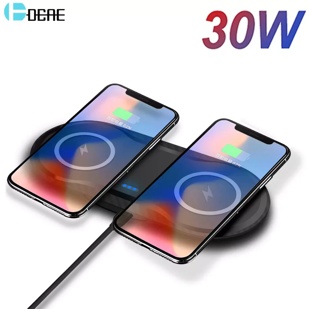 

DCAE 30W Fast 2 In 1 Qi Wireless Charger For Airpods Pro iPhone 13 12 11 XR X 8 Dual Charging Pad Station for Smsung S21 S20 S10