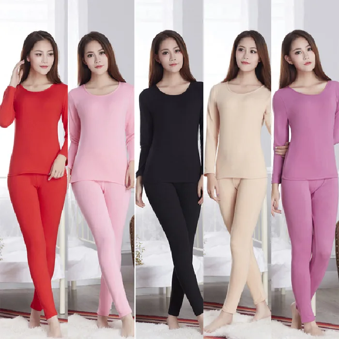 

Thermal Underwear Sets Women Solid Home Clothes Comfortable pajamas Long Sleeves Tops and Warm Trousers Two Pieces Thermal Suit
