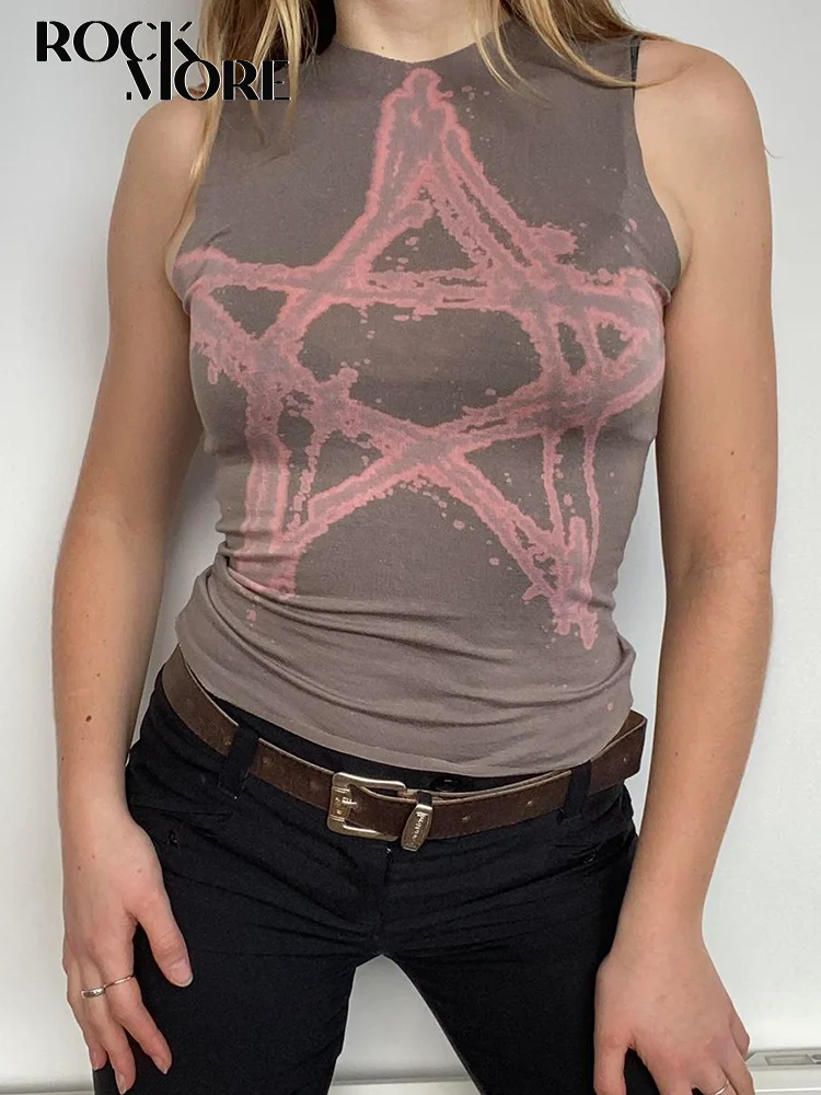 

Rockmore Simple Print Sleeveless T-shirt Women Y2K Aesthetic Outfits Casual Pullover Crop Tops Summer Crewneck Tee Shirts 2023
