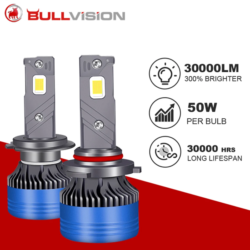 

Bullvision H7 Led Lights H11 12V H1 Car Headlamp H8 9012 50W H4 6000K/4300K 9005 Auto Fog Lamps 9006 3000LM Super Bright