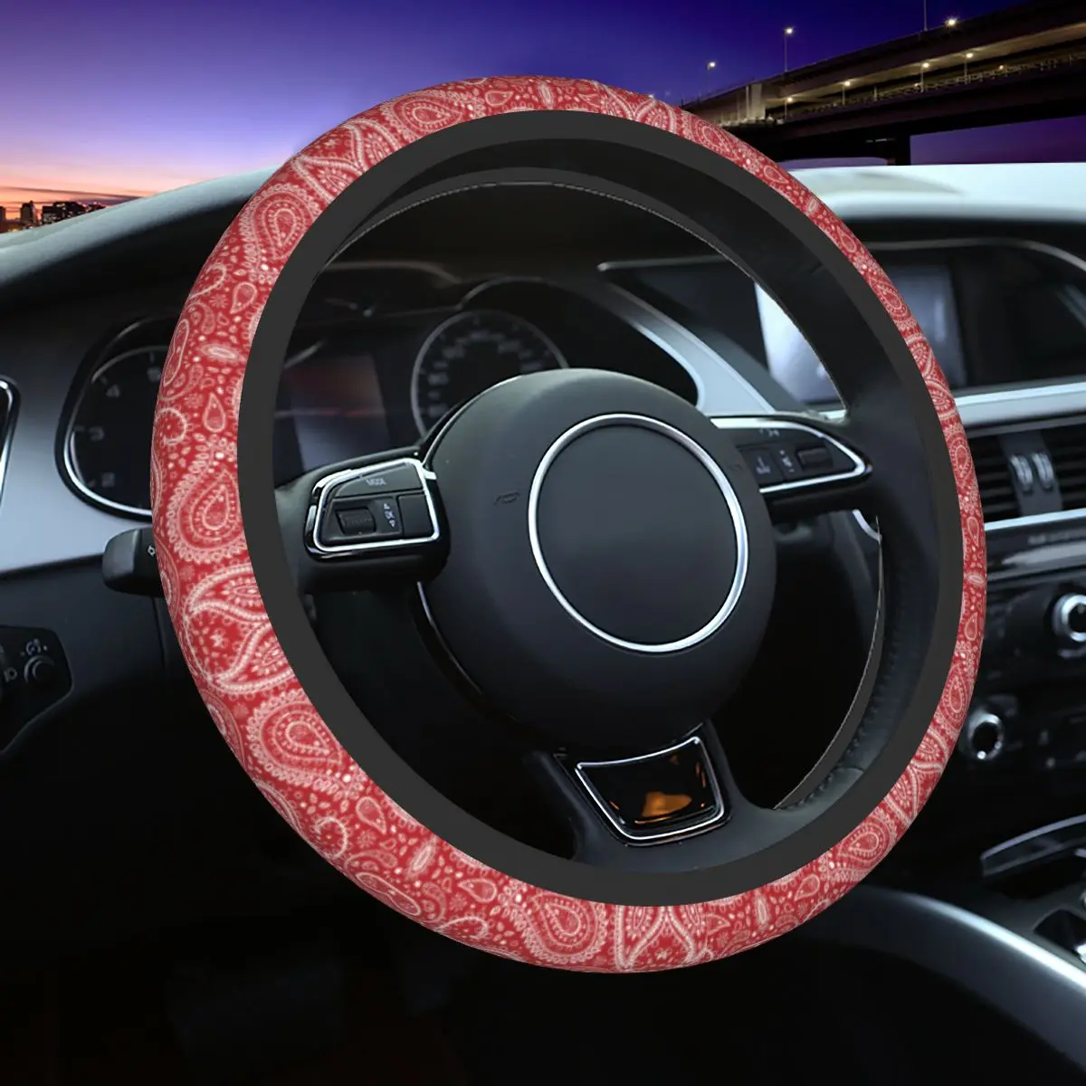 

37-38cm Paisley Auto Car Steering Wheel Cover Boho Art Floral Bohemian Universal 14.5-15 Inch Steering Wheel Protector for Sedan
