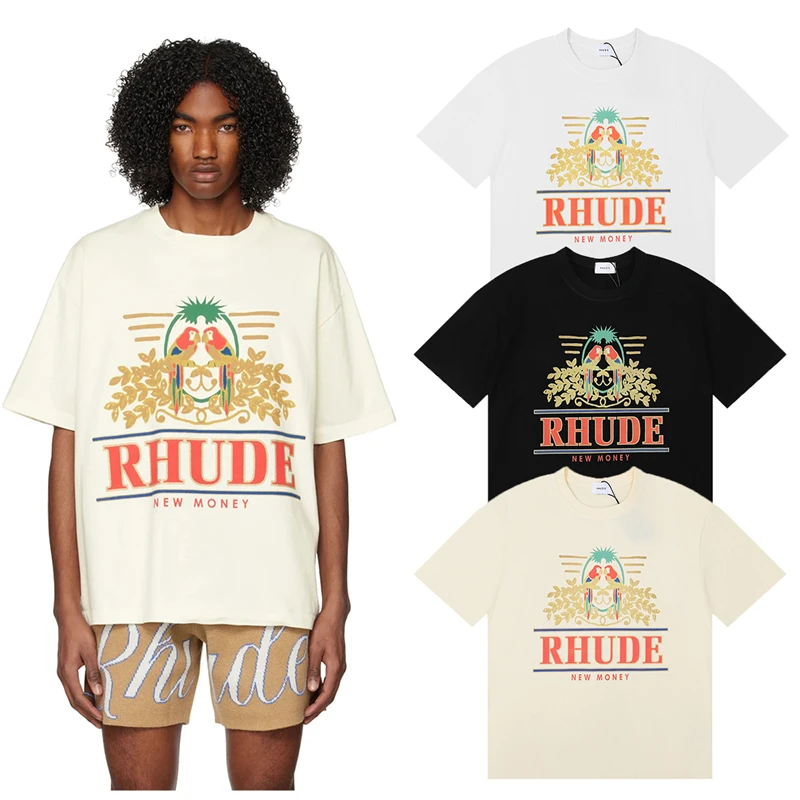 

23SS New Fasion Parrot Rhude T-shirt Men Women Summer Tee Top Hip Hop Clothes Rhude Top Tee