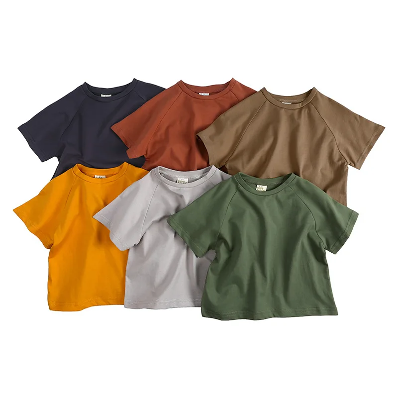 

Children Summer Bat Short Sleeve Clothes Boys Girls Solid Color T-Shirt Overall Soft Cotton Round Neck Top Tee For Child