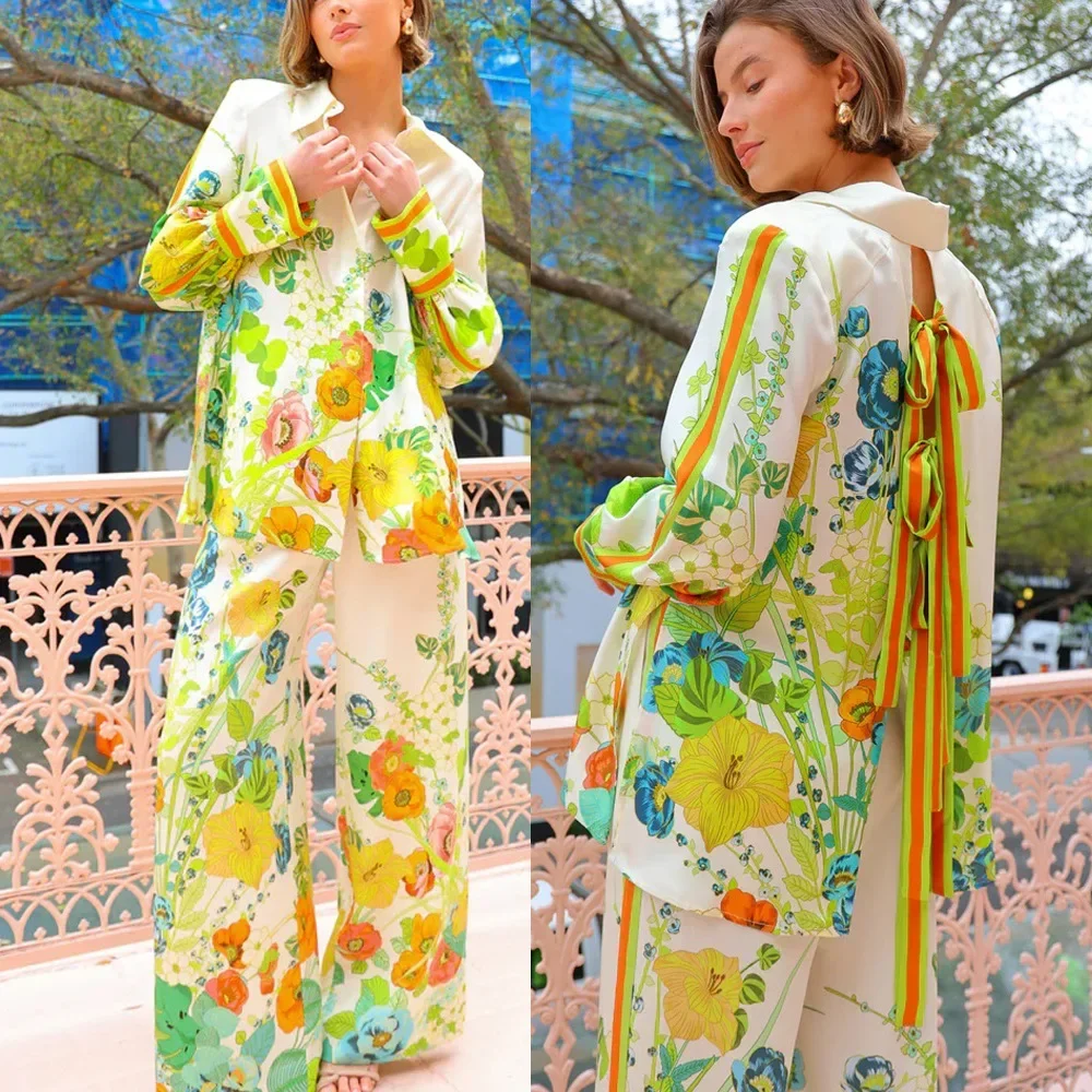 Модные повседневные свободные костюмы с принтом женская блузка длинным рукавом