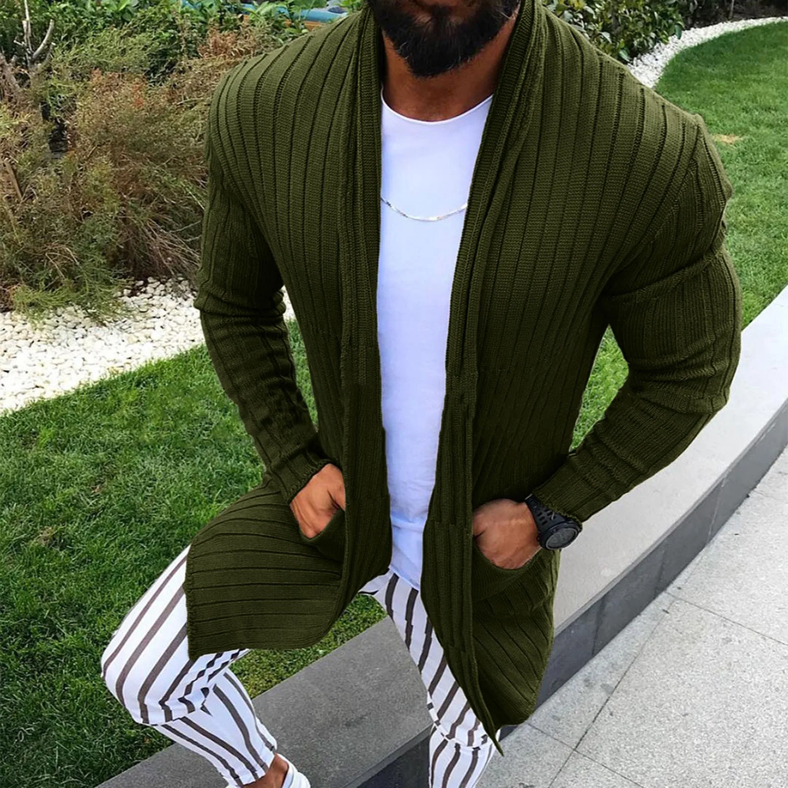 

Cotton Sweaters Fashion Coats Solid Color Sweater Stripe Cardigan Long Sleeve Men's Sweater Winter Long Sleeve Sueteres Hombre