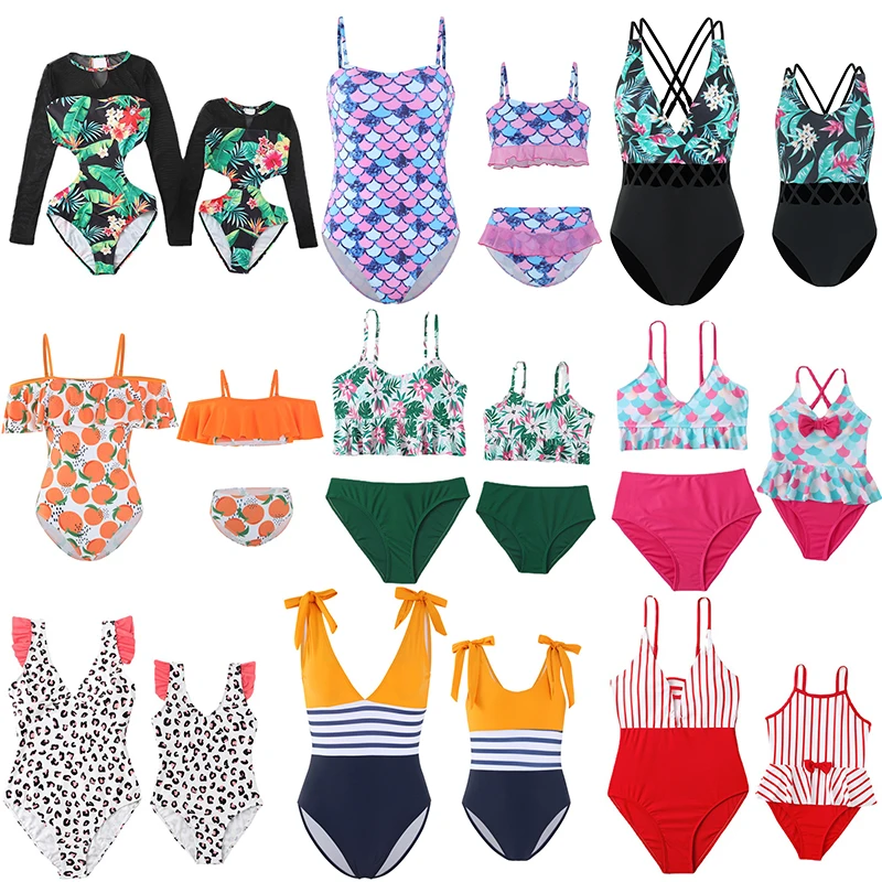 

2023 Summer Mermaid Scales Print Bikini Swimsuits Set Mother & Daughter Parent-child Costume Sexy One-piece swimming Suit