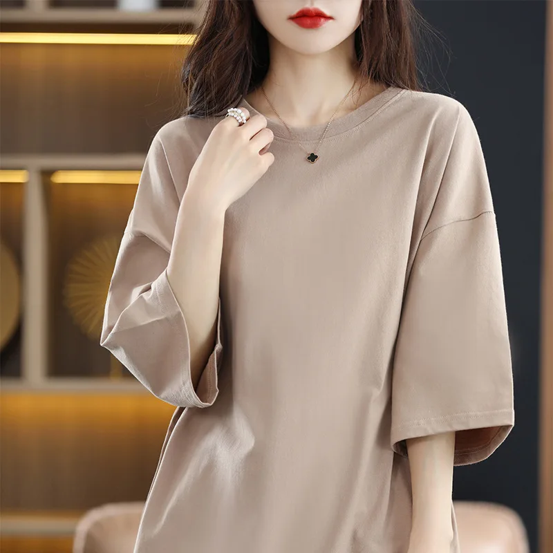 

Maternity t-shirt women's summer loose mid-length round neck short sleeve White