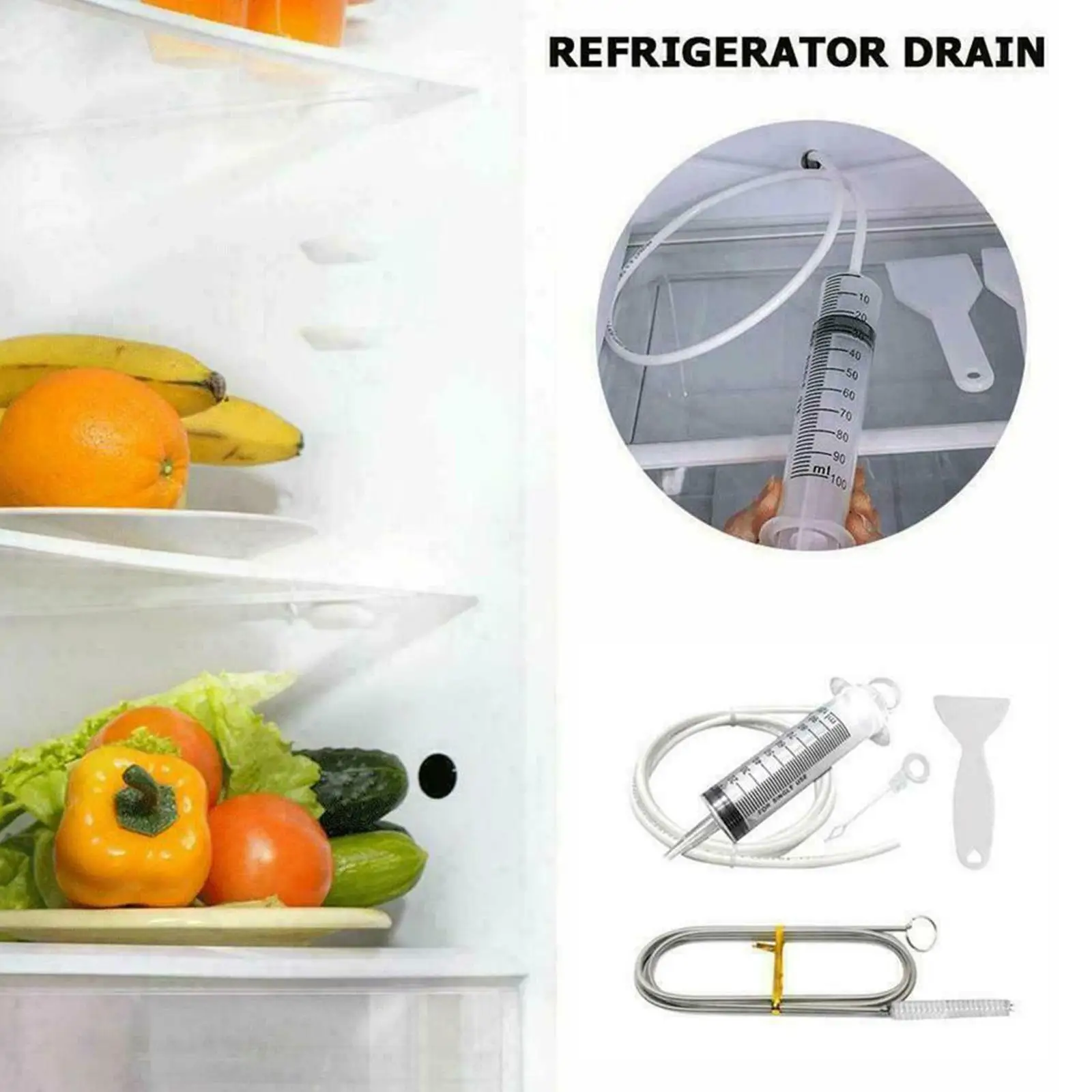 

5PCS Refrigerator Drain Clean Brush Wash Brush Suction Syringe Hose Fridge Cleaner Stick Dredge Tool Cleaning Tools