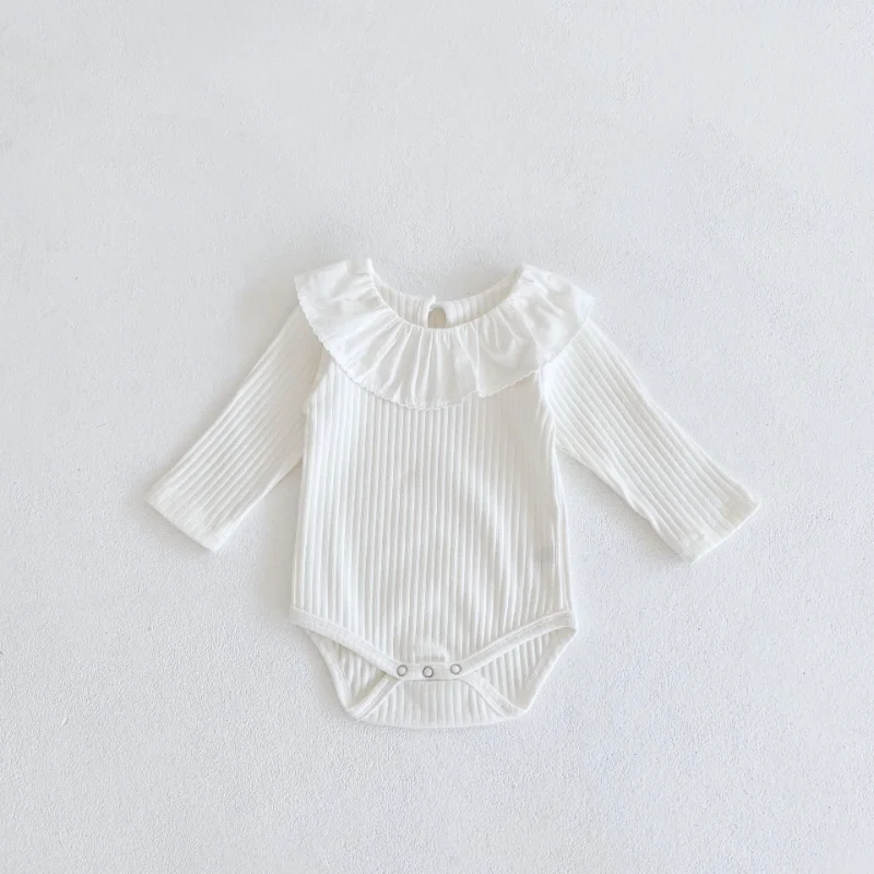 

Baby Girl Clothes 0 To 6 Months Cloth Spring and Autumn 2023 Newborn Long Sleeve Rib Rompers Infants with Lotus Collar Jumpsuit