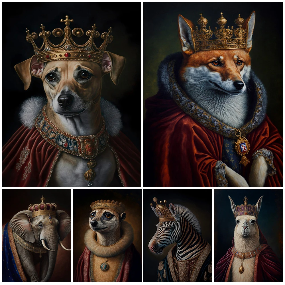 

Vintage Dog King Animals Fox Portrait Poster Wall Pictures For Living Room Print Wall Art Canvas Painting Home Decor Unframed