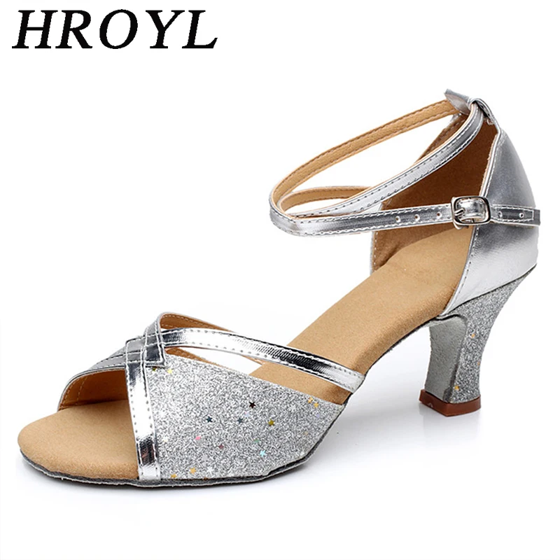 

HROYL Girls Latin Dance Shoes Women Ballroom Modern Fish Head Dancing shoes Ladies 3.5/5.5CM Soft sole Sandals Dropshipping