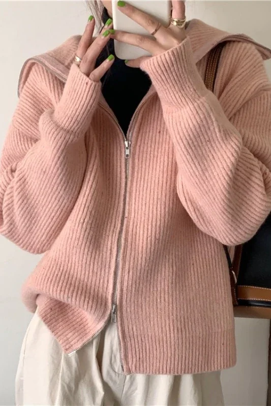 Женский трикотажный кардиган на молнии с длинным рукавом