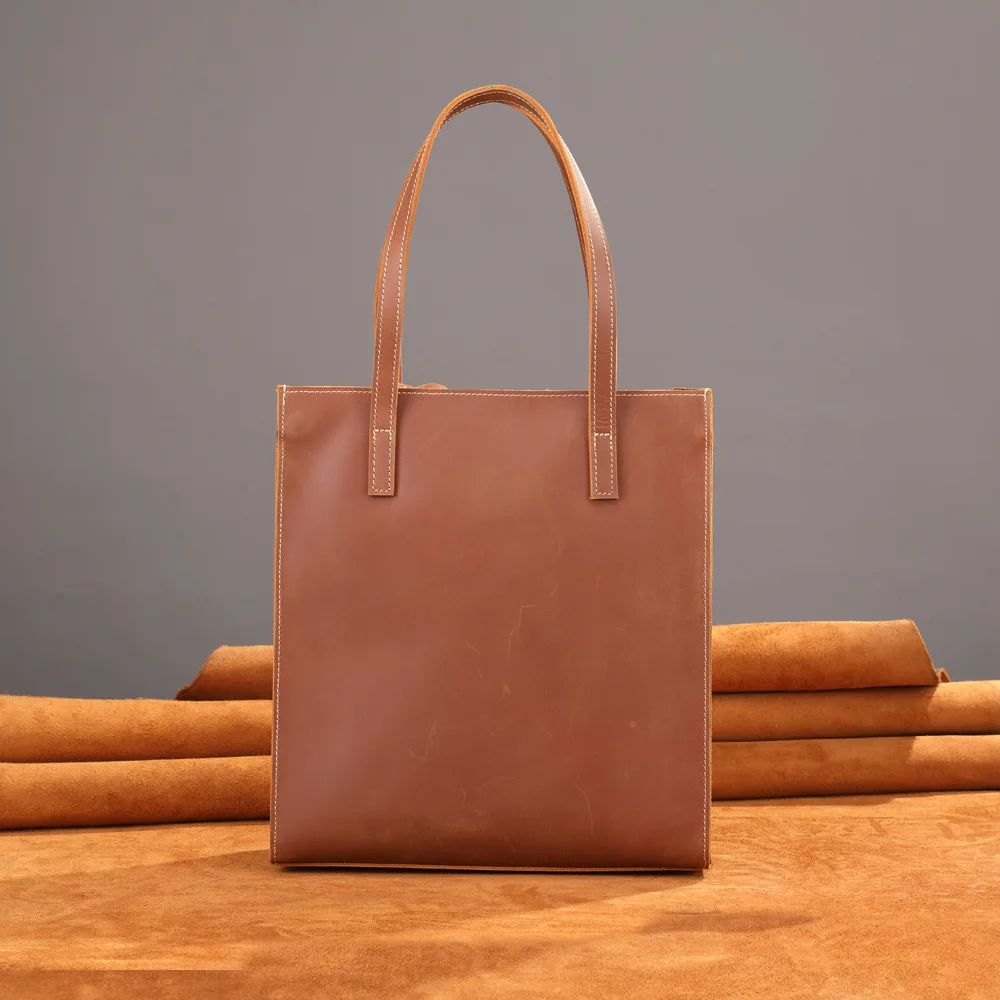 Retro Crazy Horse skin men's and women's bags men's leather bag head layer cowhide handbag large capacity leather carry bag W105