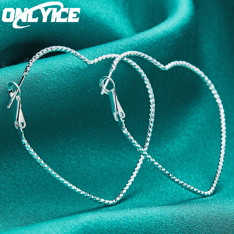 

High Quality 925 Sterling Silver Fashion 45mm Big Heart Hoop Earrings For Women Wedding Engagement Party Jewelry Birthday Gift