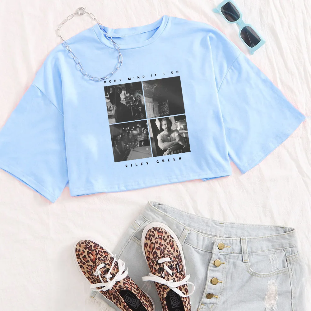 Riley Green Don't Mind If I Do Tour Рубашка Женские укороченные топы с круглым вырезом и
