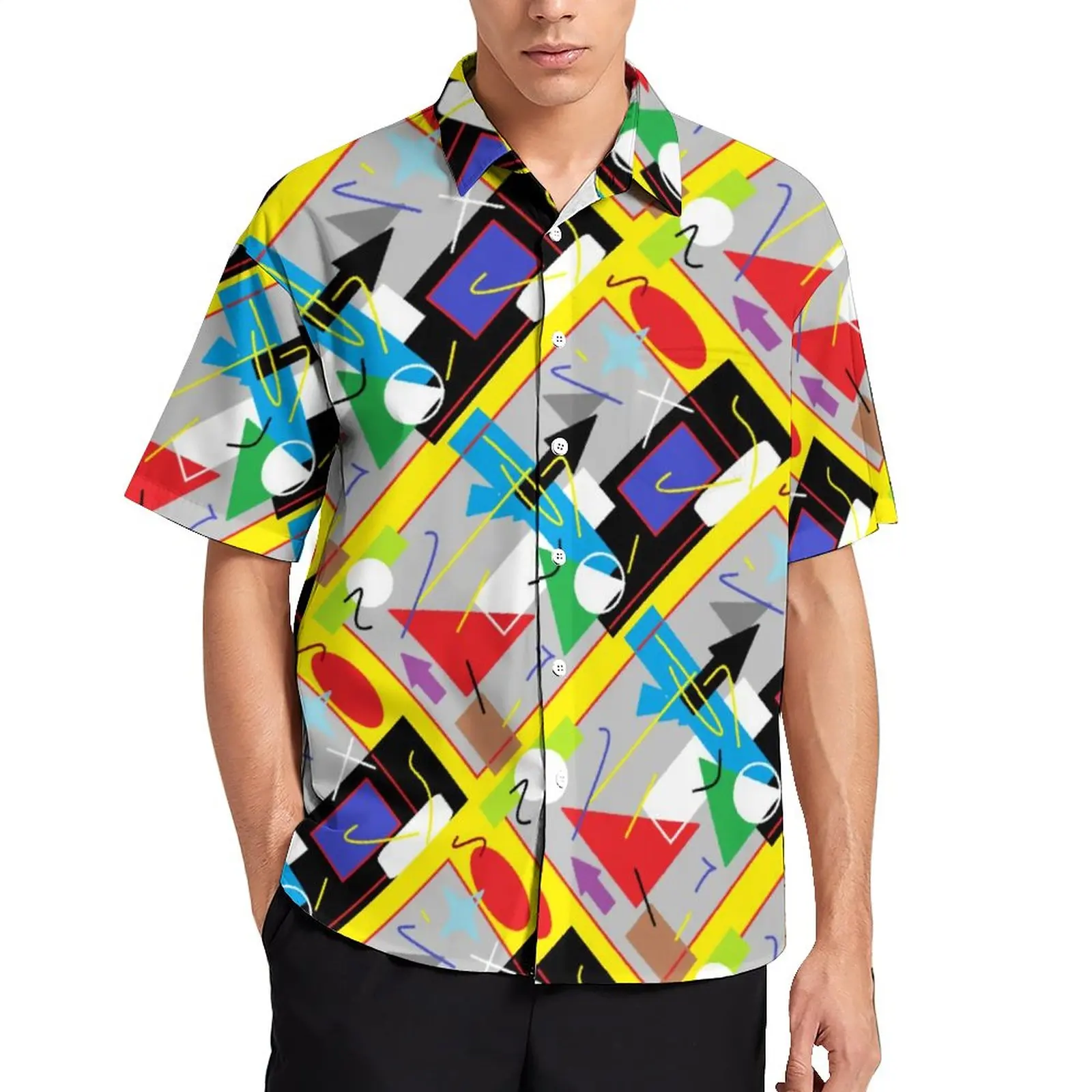 

Geometric Abstract Loose Shirt Male Vacation Funky Art Print Casual Shirts Hawaii Graphic Short Sleeve Fashion Oversized Blouses