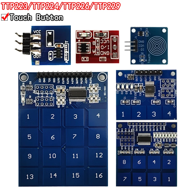 Фото TTP223/TTP224/TTP226/TTP229 Jog цифровой сенсорный переключатель датчик цифровой 1/4/8/16-канальный сенсорный емкостный модуль TTP223B №1