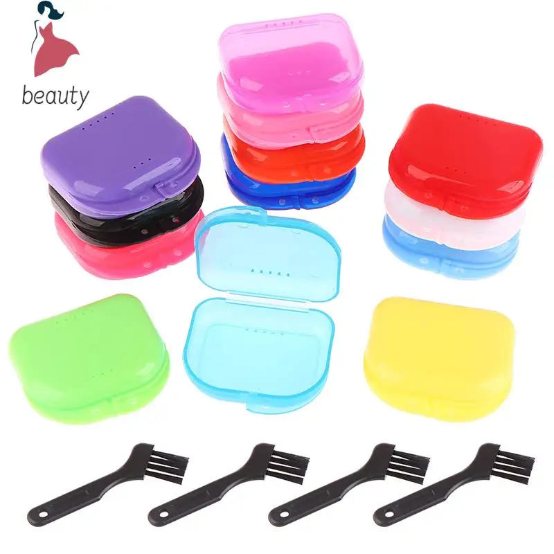 

Fake Teeth Orthodontic Case Dental Retainer Mouth Guard Denture Storage Plastic Box Oral Hygiene Supplies Organizer With Brush