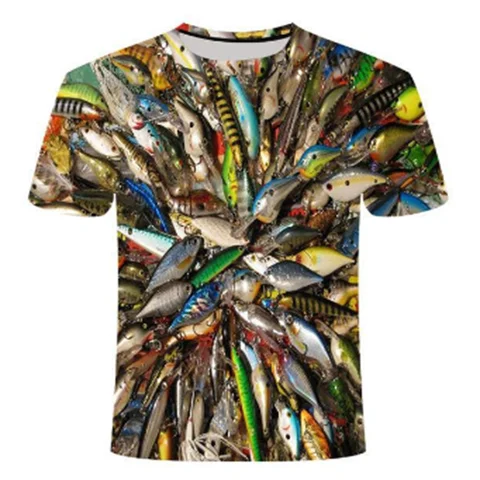 Мужская футболка для рыбалки, модная летняя уличная футболка для рыбы, мужской повседневный короткий топ с 3D принтом для рыбалки, 2022