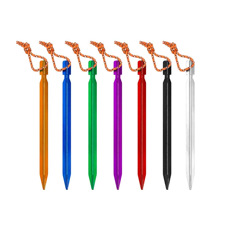 

18cm Outdoor Aluminum Alloy Colorful Three-edged Ground Nail with Wind Rope Tent Nail Tent Accessories Camping Equipment