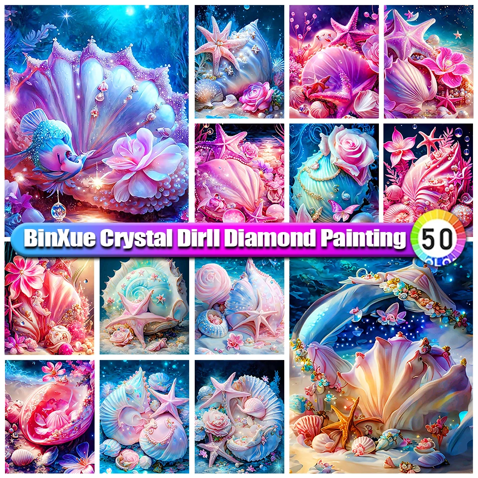 

BinXue Colorful Starfish Shell Full 100% Round Crystal Diamond Painting Scenery Butterfly Flower Fish Handmade DIY Mosaic Art