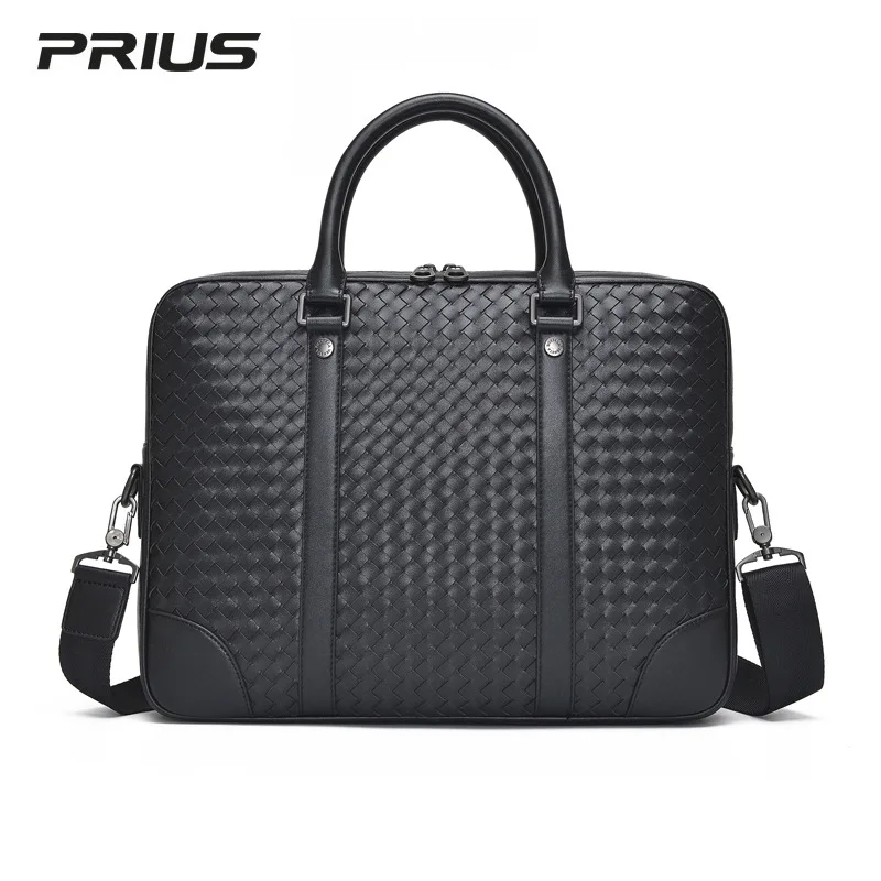 Men's Briefcase 100% Leather Business Handbags Large Capacity 15-Inch Computer Bag Fashion Shoulder Bag Luxury Brand 2023 New