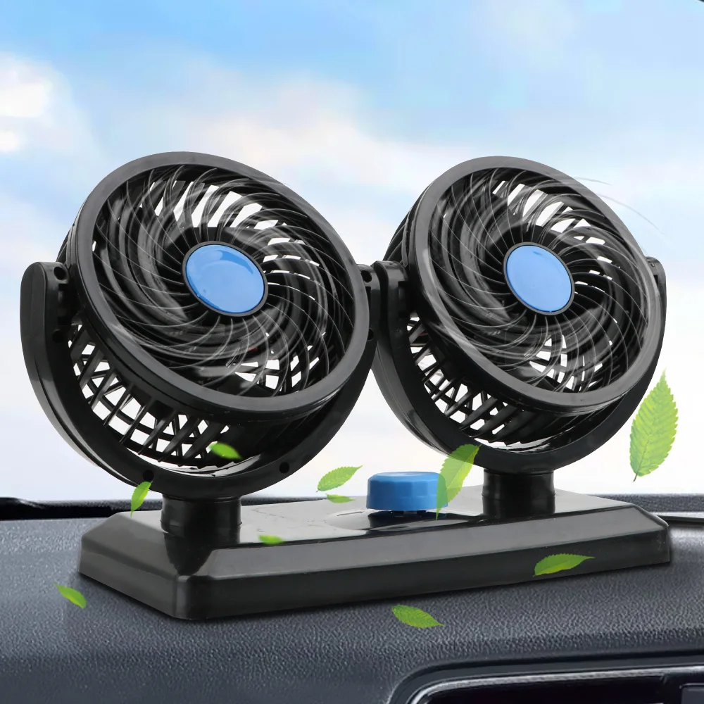 

Adjustable Car Auto Air Cooling Dual Head Fan 360 Degree Rotating All-Round Low Noise Cooling Air Fan 12V/24V