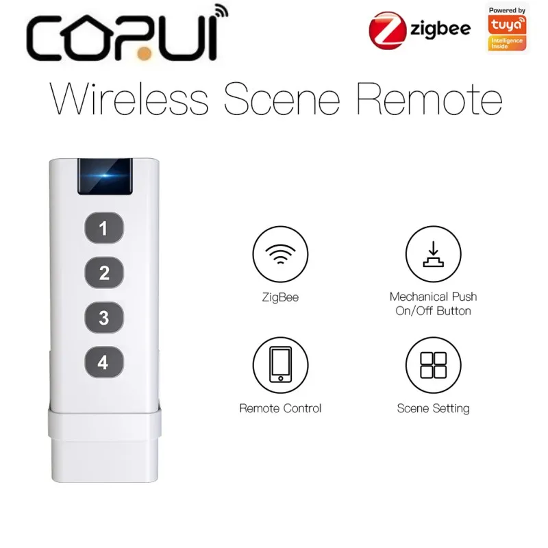 

CORUI Smart ZigBee сценический переключатель 4 банды пульт дистанционного управления Портативный без ограничений для управления для сценария авто...