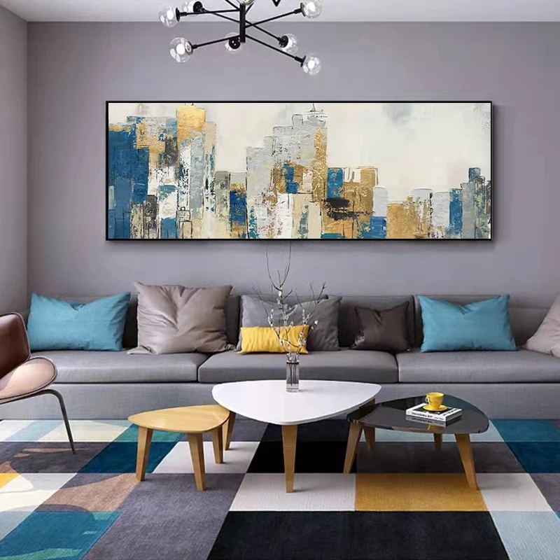 

Картина маслом ручной работы, абстрактный вид города, картины на холсте, большая картина, Современная Настенная картина, картина ручной работы без рамки