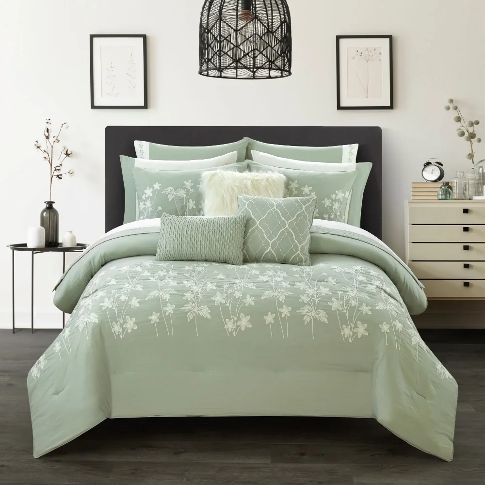

Bedding Set Duvet Cover Sage 12 Piece Pre Washed Bed In A Bag, Queen