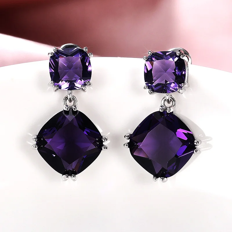 

New Unique Purple CZ Women Dangle Earring for Party Personality Female Accessories Anniversary Valentines Gift Trendy Jewelry