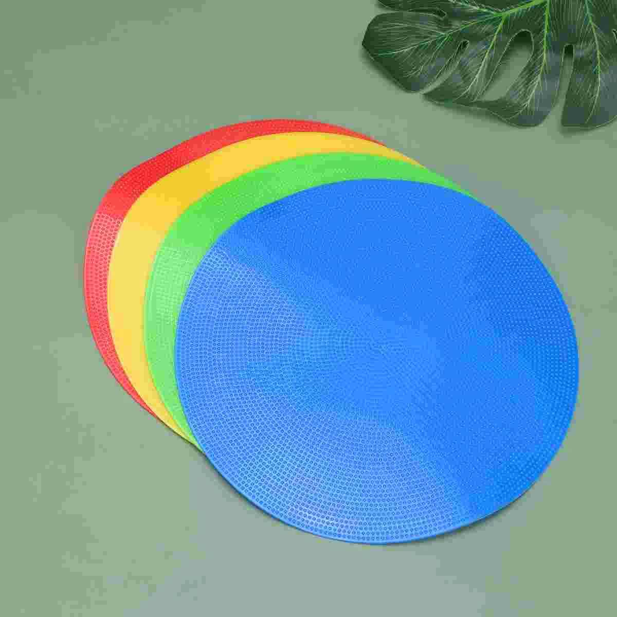 

4 Pcs Reusable Sports Spot Markers Football Training Sign Dish Round Plate Marker Tray for Indoor Outdoor (Yellow, Red, Blue,