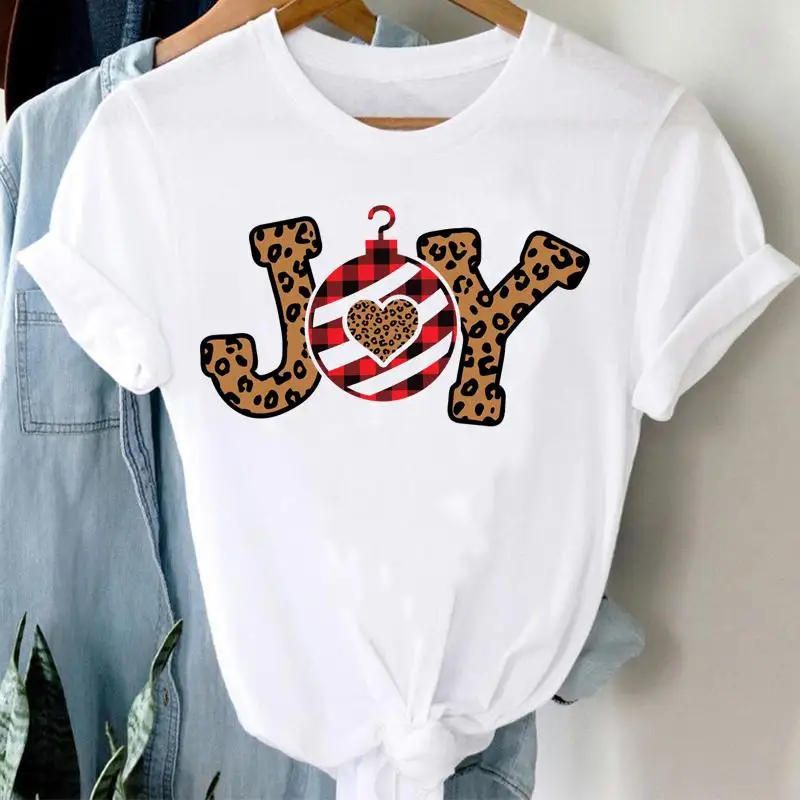 

Merry Christmas Leopard Letter Cute Women Print Tshirts Happy New Year Trend T Shirt Tee Travel Cartoon Top Graphic T-Shirt