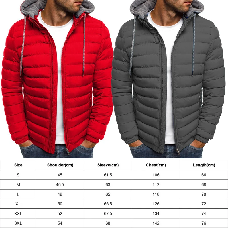 Men's Hooded Down Cotton Thick Autumn and Winter Solid Color Parka Coat with Hood Men's Windproof Jacket Cotton-Padded Jacket