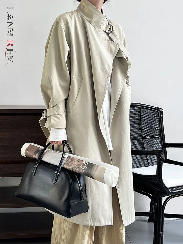 

Женский Асимметричный Тренч LANMREM, однотонная ветровка средней длины с воротником-стойкой, Новинка осени 2023, 2AA2062