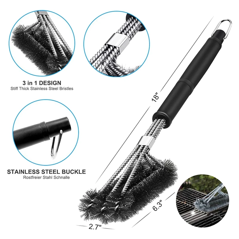 

Grill Brush, 18 Inch Long Grill Brush Cleaning Brush, Grill Grate Brush With Long 3-Compartment Brush Head For Gas Grill