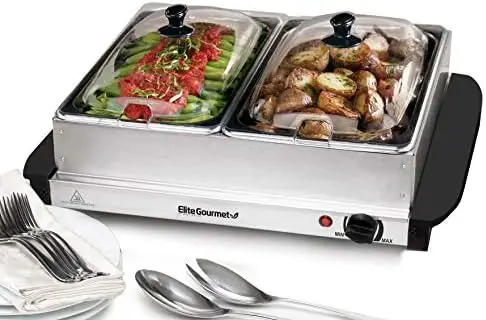 

Triple 3 x 2.5 Qt. Trays, Buffet Server, Food Warmer Temperature Control, Clear Slotted Lids, Perfect for Parties, Entertaining