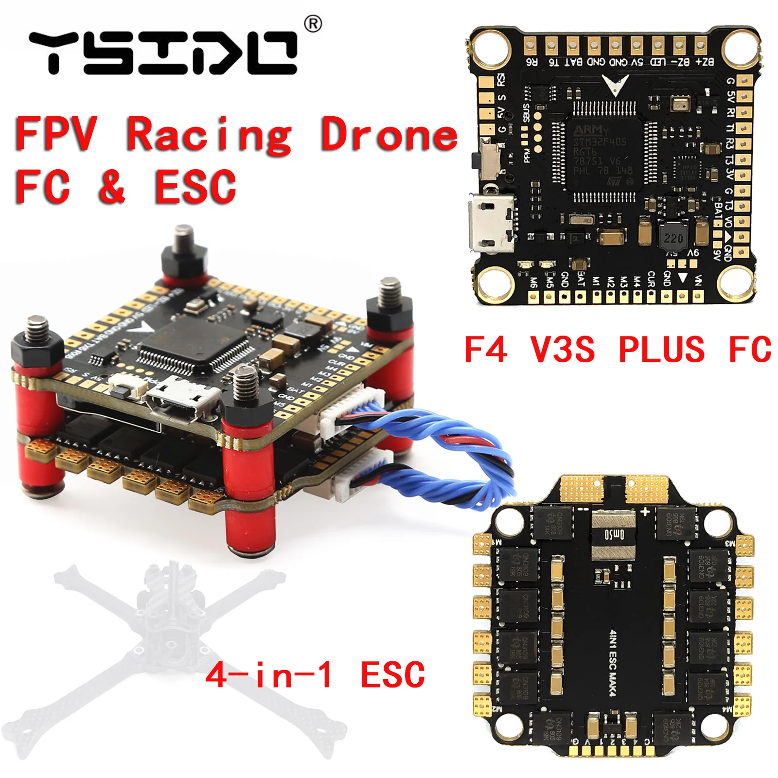 Полетный контроллер YSIDO Betaflight F4V3S F4 V3 V3S PLUS FC, Бортовая плата, барометр OSD 30A 45A 60A ESC для FPV гоночного дрона квадрокоптера