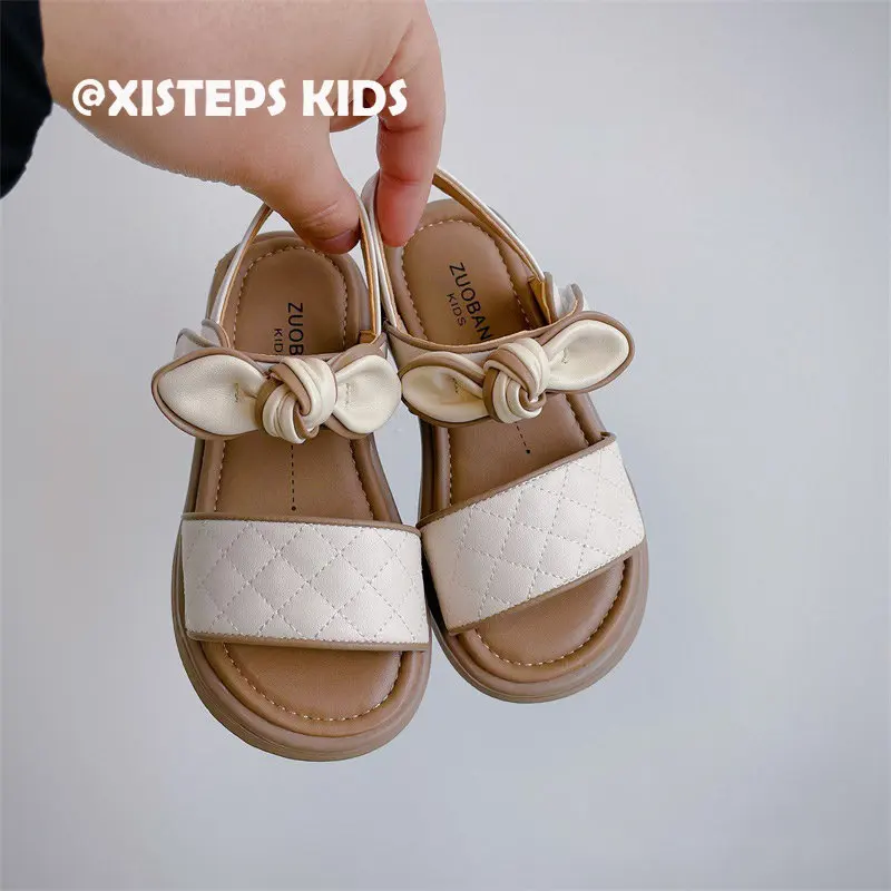 

XISTEPS Children Girls Summer Sandals 2023 New Princess Girls Sweety Bow-knot Sandalias Black Khaki Non-slip Sandals Toddler