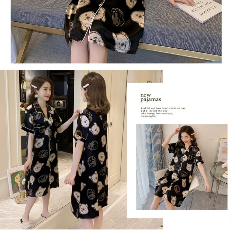 Disney Winnie the Pooh Silk Robe Bathrobe Women Satin Robe Cute Robes Night Casual Robes Nightgrowns for Ladies Summer 2022 New