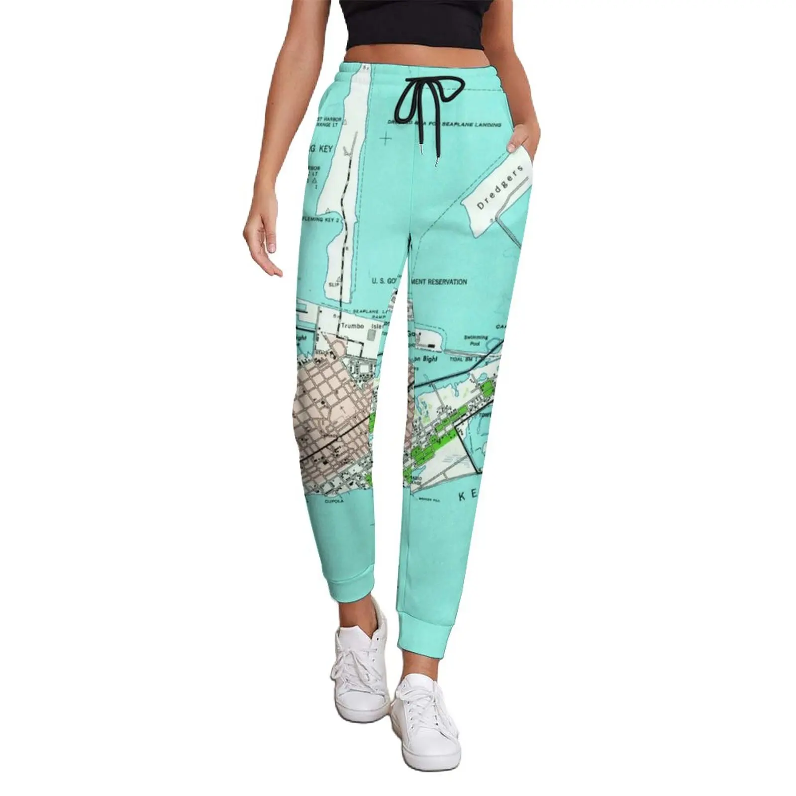 

Vintage Map Print Jogger Pants Autumn Key West Florida Classic Sweatpants Women Hip Hop Print Trousers Big Size