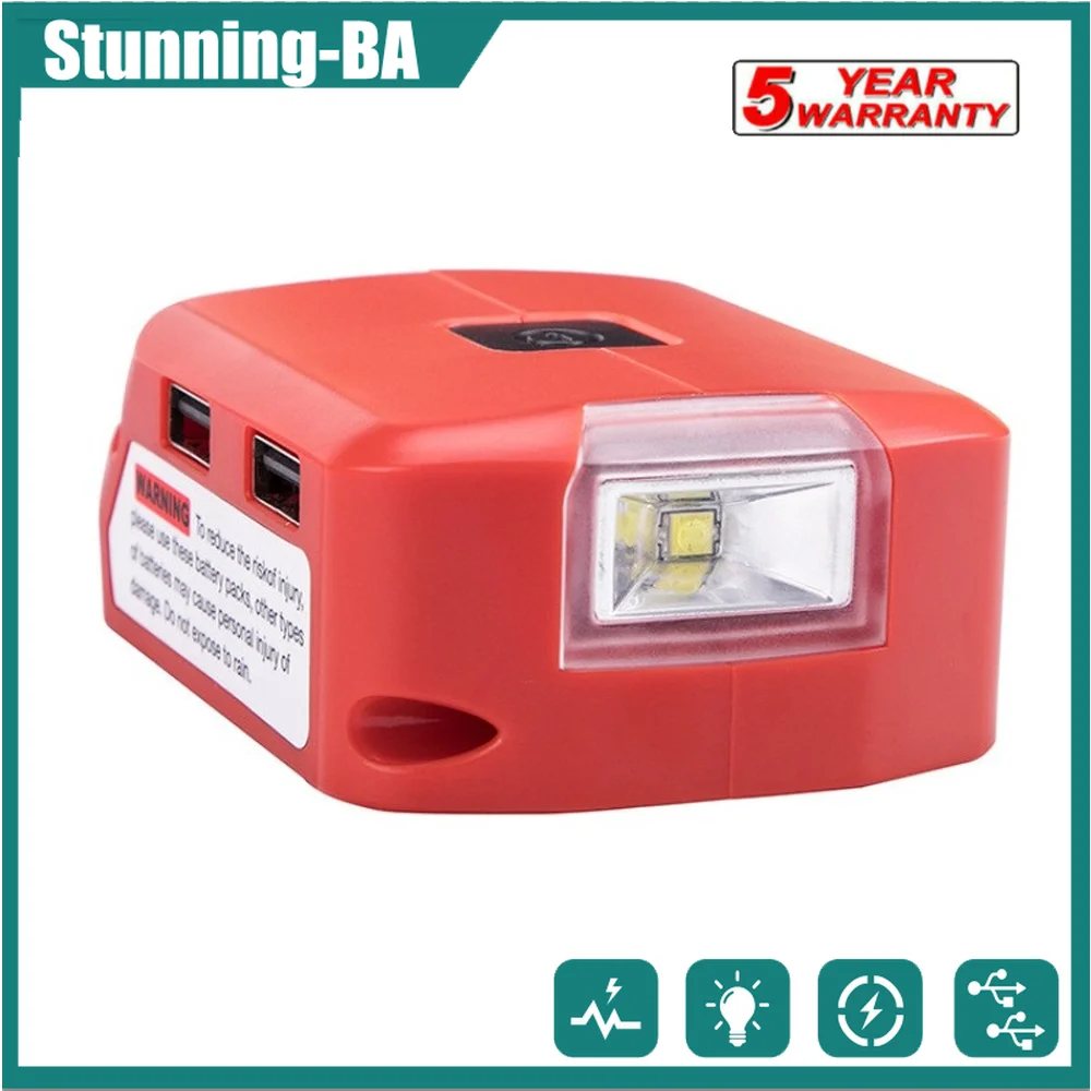 

Battery Adapter For Milwaukee 18V N18 Battery Power Source with Dual USB 5V/2.1A DC Port 12V/2A LED Light For Heated Jacket