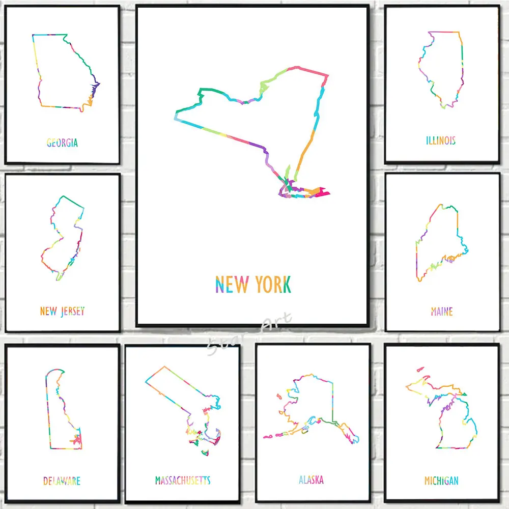 

America Map Abstract Poster Print City Map New York Alaska Michigan Canvas Painting Wall Art Picture For Living Room Home Decor