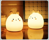 cute bunny kids night light portable squishy silicone animal led nightlight usb rechargeable with touch sensor lamp