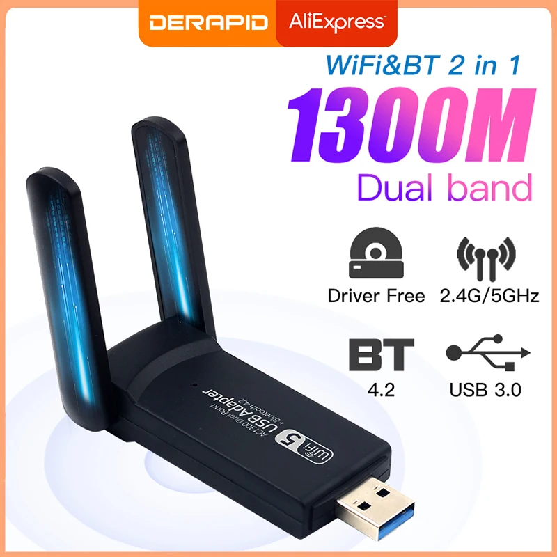 Wi-Fi USB 3 0 адаптер 1300 Мбит/с Bluetooth 4 2 двухдиапазонный ГГц и 5 Usb для настольного ПК
