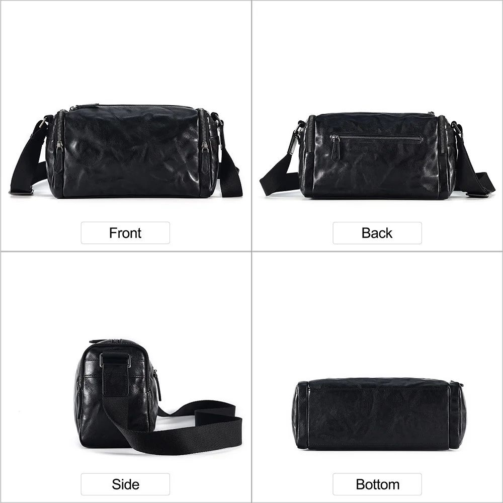 

Genuine Leather Men's Small Shoulder Bag Casual Cylinder Messenger s Satchel Handbag Travel for Work Business