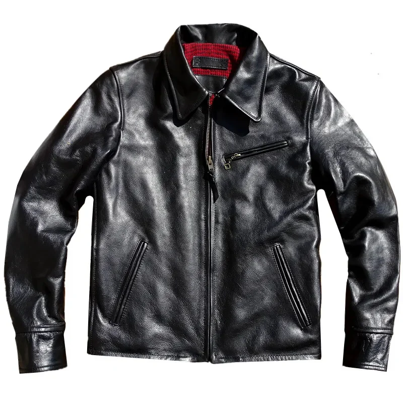 

Men's Leather Jacket Horsehide Black Slim Fit 1930s Classic Cafe Racer Motorcycle Autumn Winter Wear Vintage Clothes