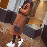 women korean fashion winter slim solid color cotton clip long wool coat outerwear 2021 lady trench female loose warm windbreaker