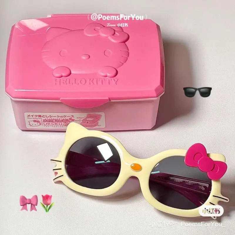 

Милые Мультяшные кавайные очки Hellokitty Sanrioed с новым узором Летние красивые персонализированные очки реквизит солнцезащитные очки