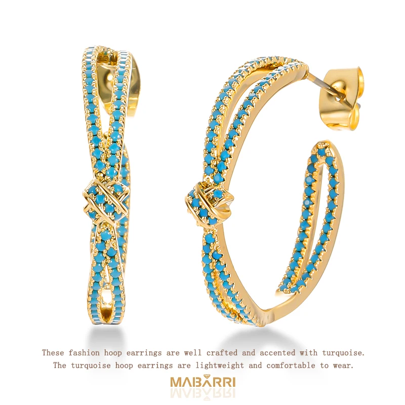 

Mabarri Gold Plated Turquoise Hoops Earrings for Women Girl 14k Gold Temperament Jewelry Holiday Birthday Christmas Party Gift